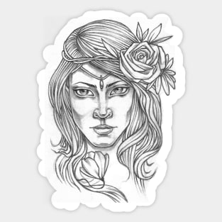 Mysterious Girl Flower Crown Sticker